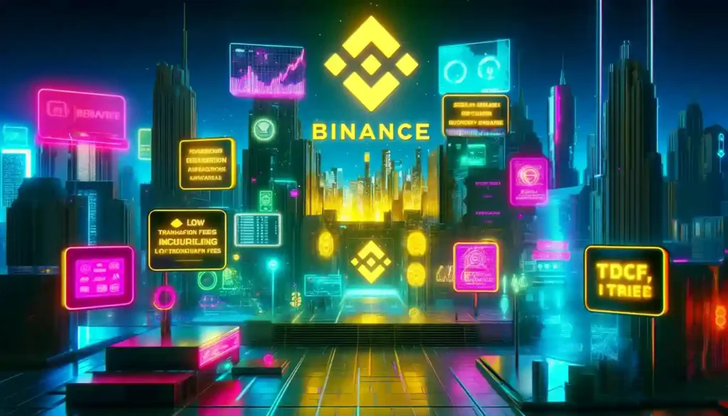 Binance referral code promotion displayed on top of a building.